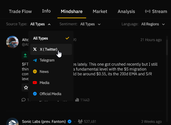 Mentions and sentiment feed